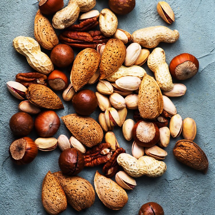 nut mix on a table, varios of nuts